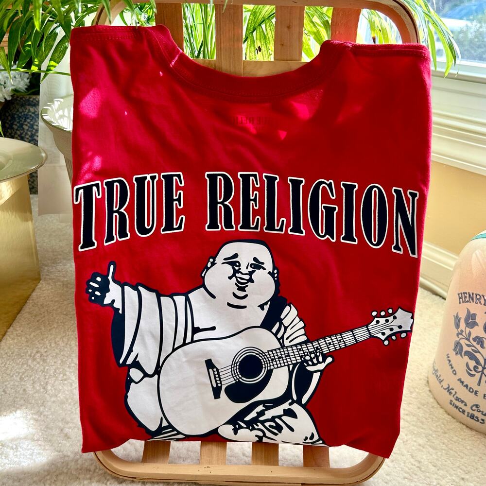NWOT True Religion Men's Buddha and Velour Logo Short Sleeve Tee Men's Large